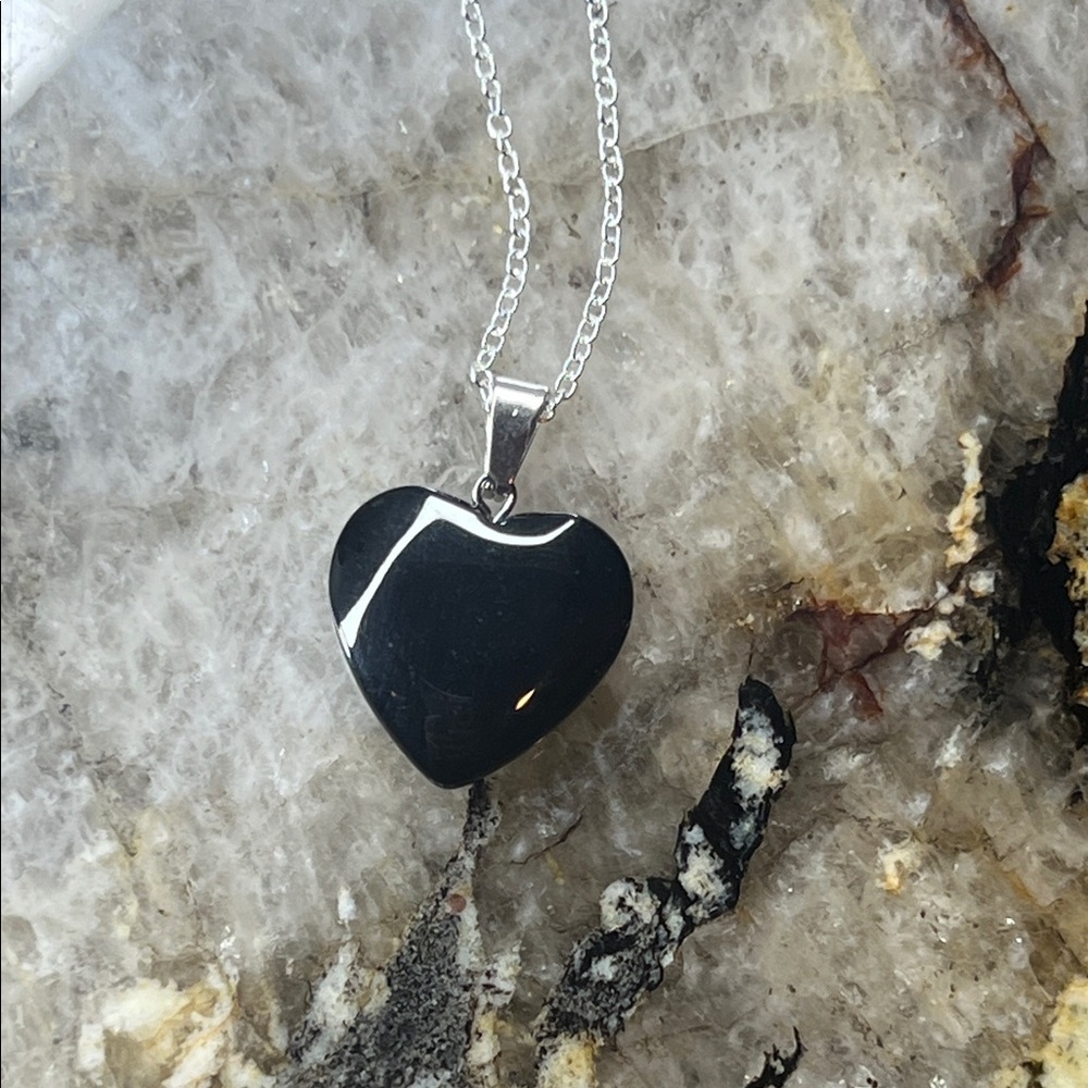 925 Silver Black Obsidian Heart Pendant Necklace